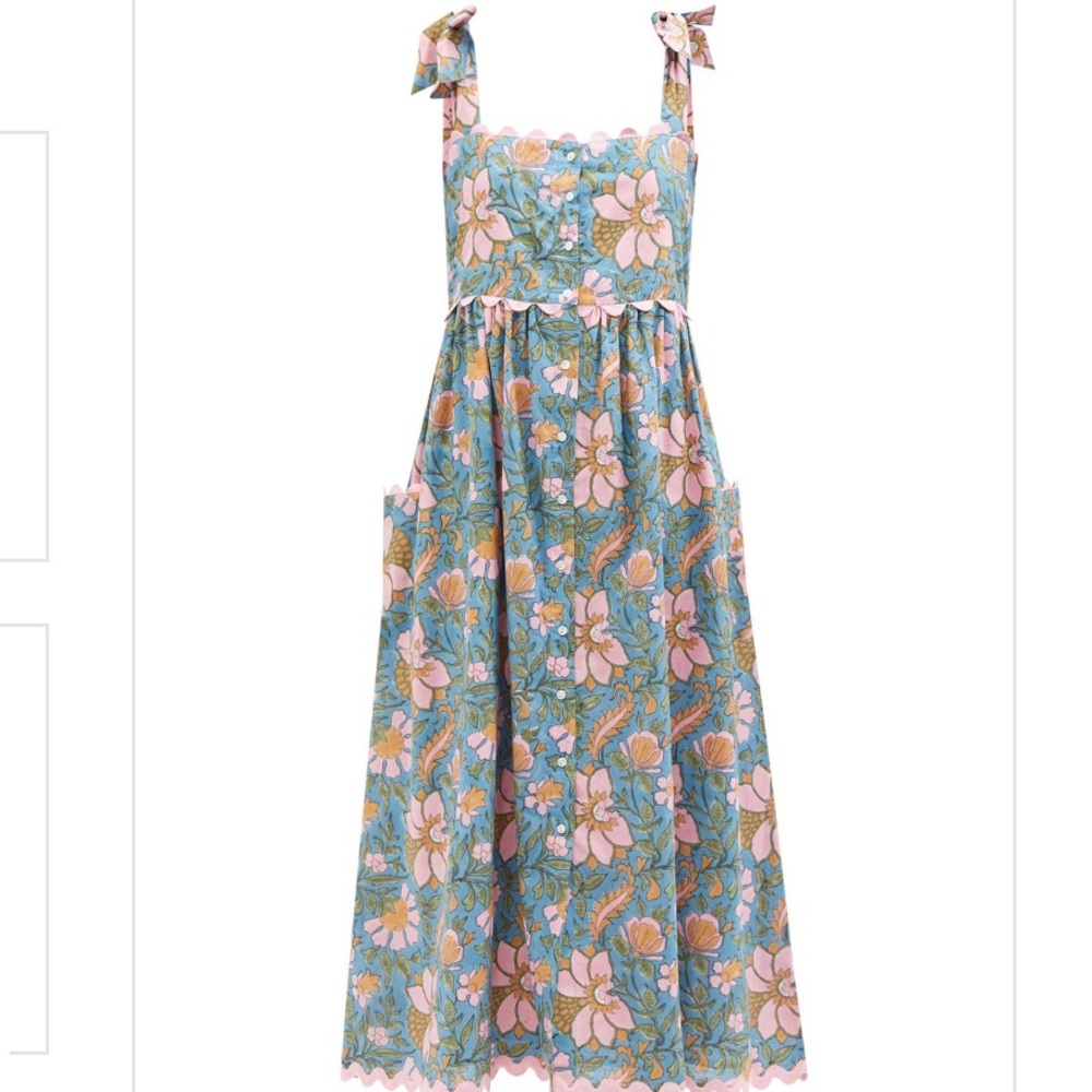 Juliet Dunn Tie Shoulder Ric Rac Dress, Denim Blue Sz 1